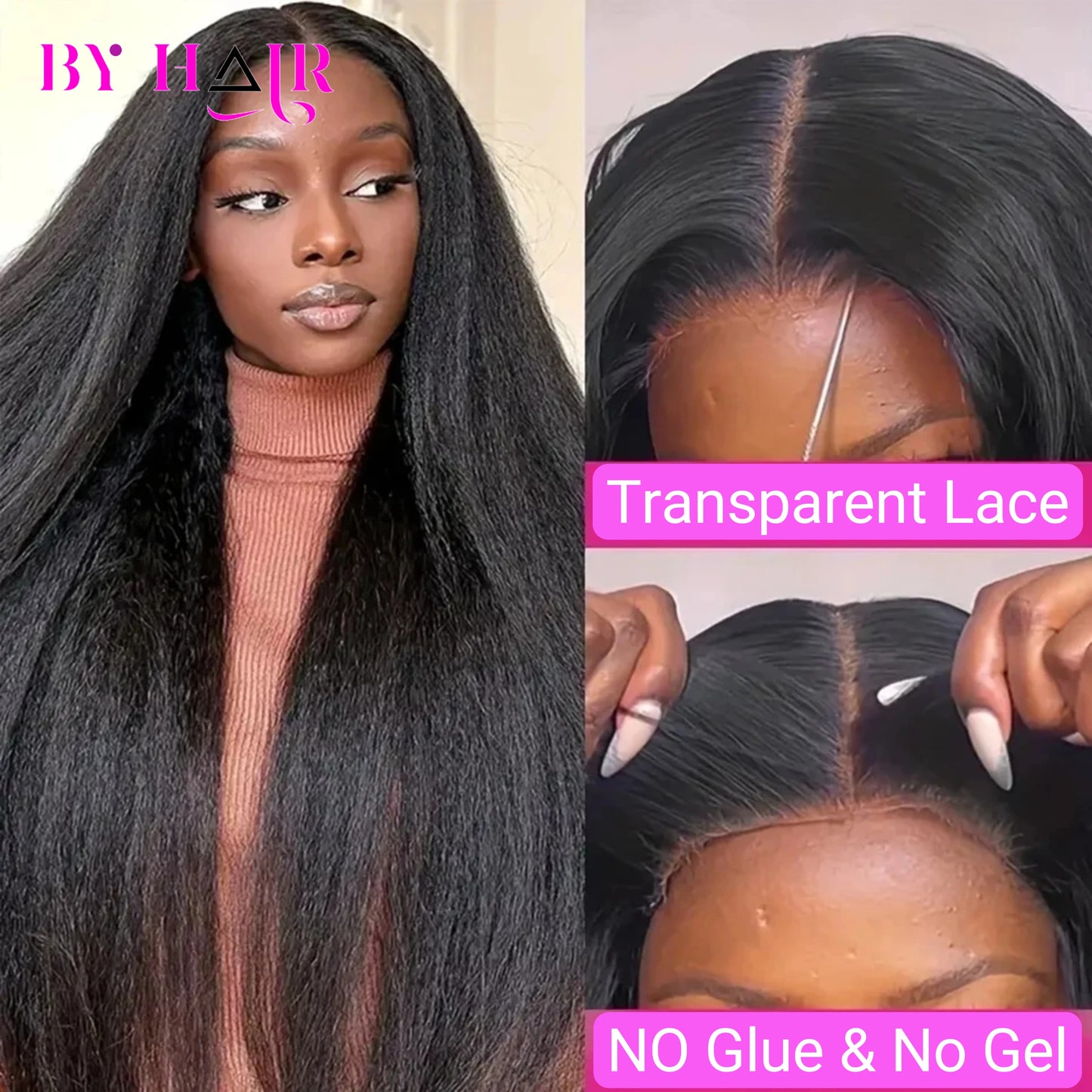 Maxy Kinky Straight Human Hair Wig 4x4 Glueless Wig Pre Plucked Ready To Wear Lace Wig 100% Human Hair Wig Yaki 4x4 Closure Wig sale