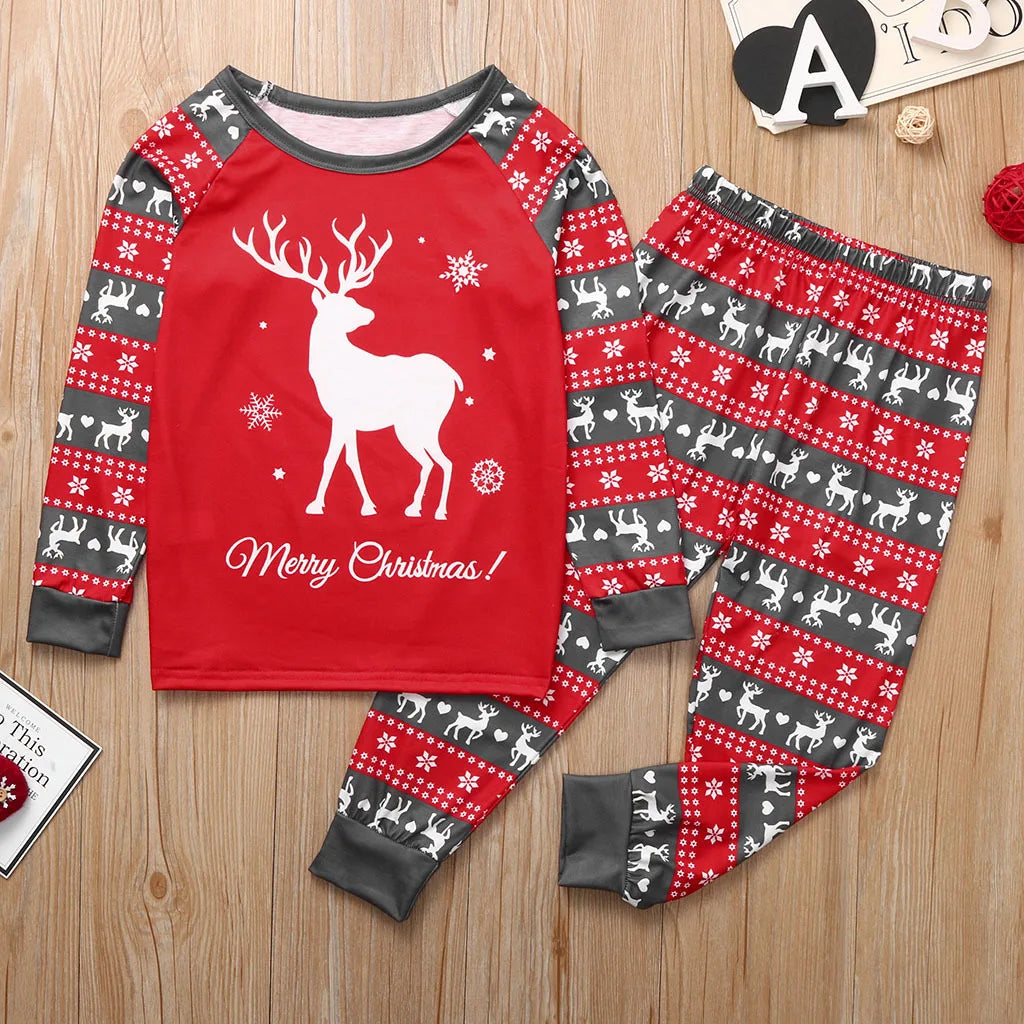NEW Christmas Pajamas Set Family Matching Outfits Clothing Xmas Adult Kids Cute Party Nightwear  Cartoon Deer Sleepwear