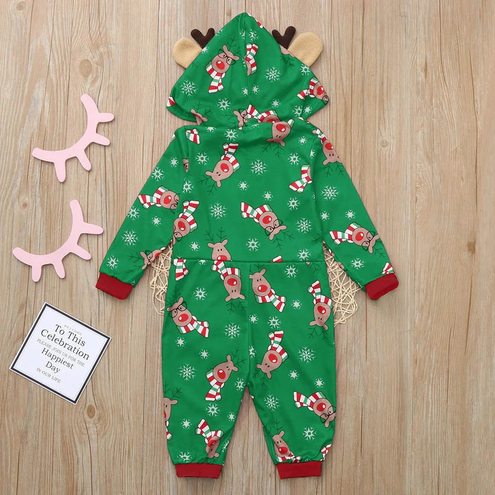 Christmas Gift for Family Pajamas Cute Deer Ear Hooded Jumpsuit Mother Father Kids Baby Matching Outfit Rompers Xmas Family Look