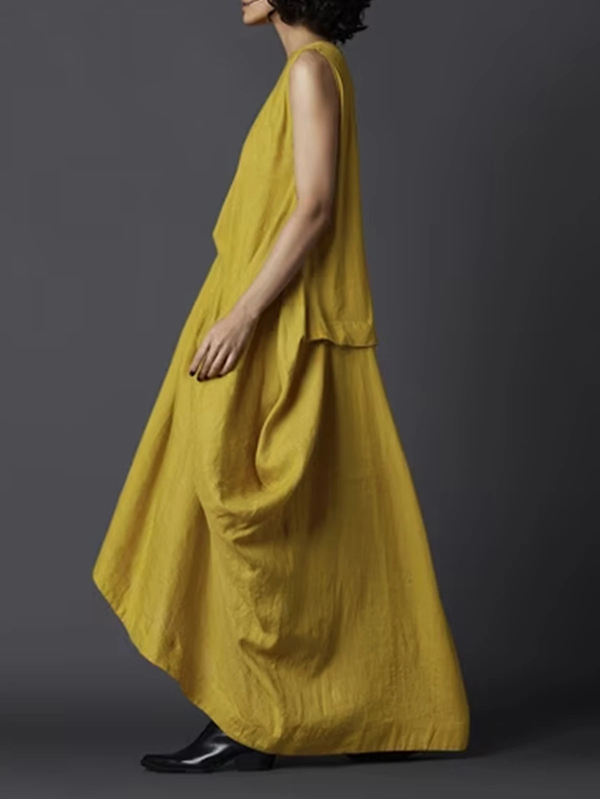 Maxy Summer Pockets Dress Women Crew Neck with Back Button Irregular Maxi Dresses Female Elegant Fashion Casual Loose Tank Dress