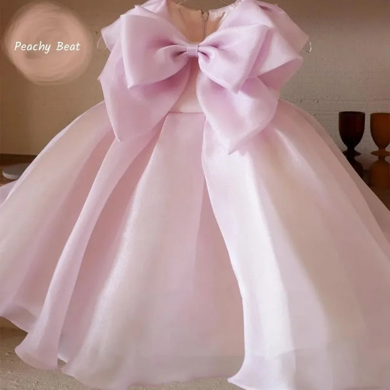 Maxy Baby Girl Princess Big Bow Dress Sleeveless Infant Toddler Teens Child Tulle Vestido Birthday Party Wedding Baby Clothes 1-14Y