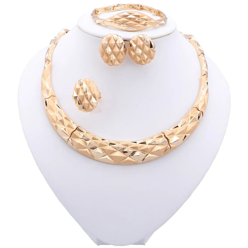 Women Gift African Bridal Wedding Gifts Jewelry Sets Gold Color Jewelry Set Dubai Necklace Bracelet Earrings Ring Sets