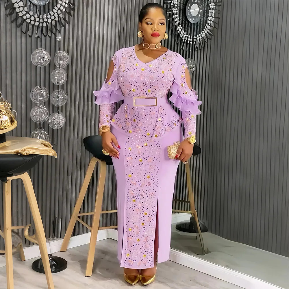 Maxy Luxury African Evening Dresses for Women Plus Size Wedding Party Gown Ankara Dashiki Beads Africa Clothing Turkey Outfits Robe