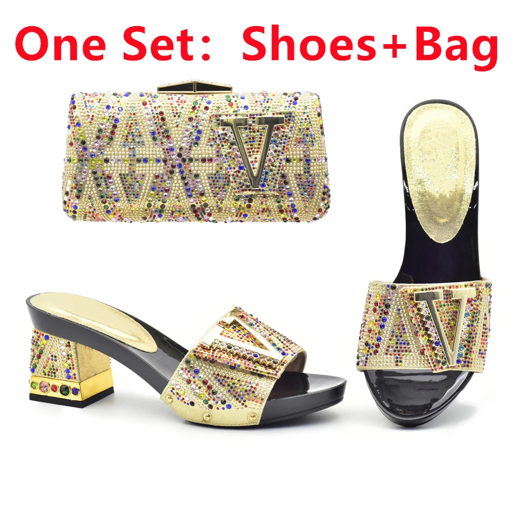 Maxy New Arrival Italian Shoes and Bags To Match Shoes with Bag Set Decorated with Rhinestone African Italian Party Shoes and Bag Set