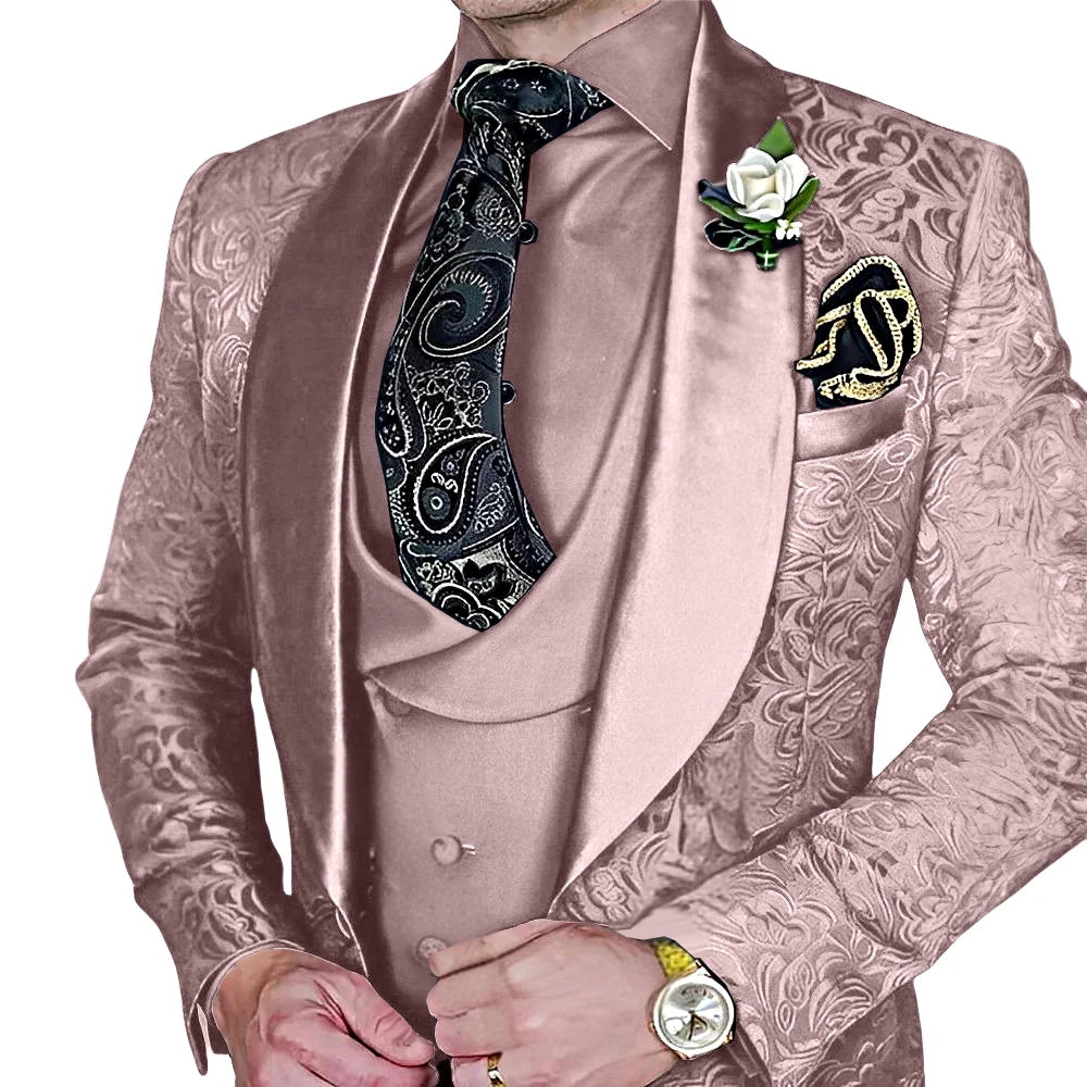 Amay Fashionable Paisley Men's 3-piece Suit Set, Jacquard One Button Blazer, Vest Pants Formal Wedding Party Suits for Men