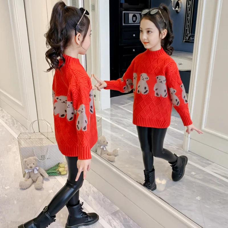 Girls Sweater Pullover Autumn Winter Wear Bottoming Shirt Children's Clothing Thicken Fall Kids Clothes for Toddler Girl Fashion