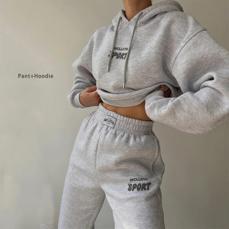 Maxy Winter New Two Piece set Fleece Hoodie Pant Set y2k Sweatshirt Trouser Sportswear Set Workout Suits For Women Casual Hoodie Sets