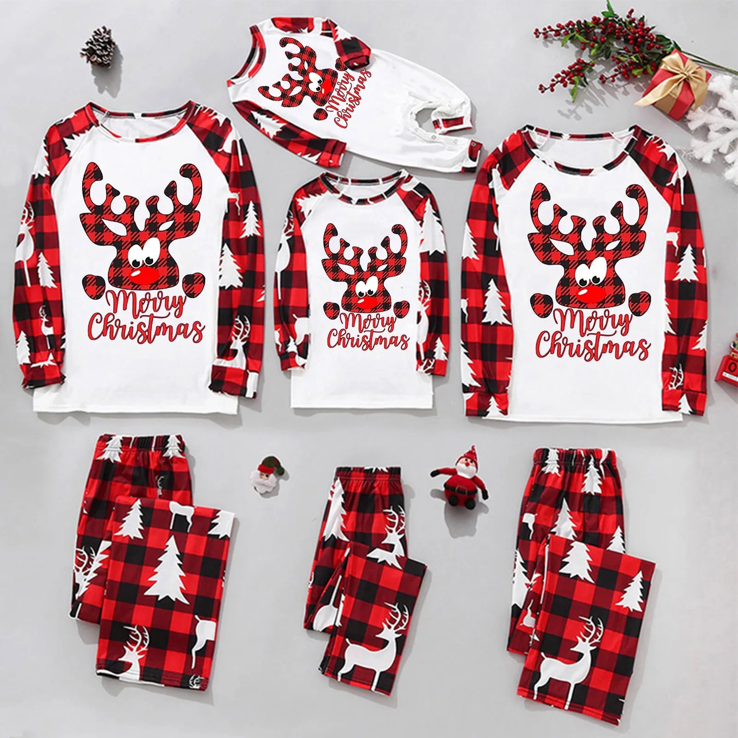New Christmas Pajamas Family 2023 Xmas Print Red And White With Cozy Comfortable Family Matching Outfits Baby Clothes Home Set