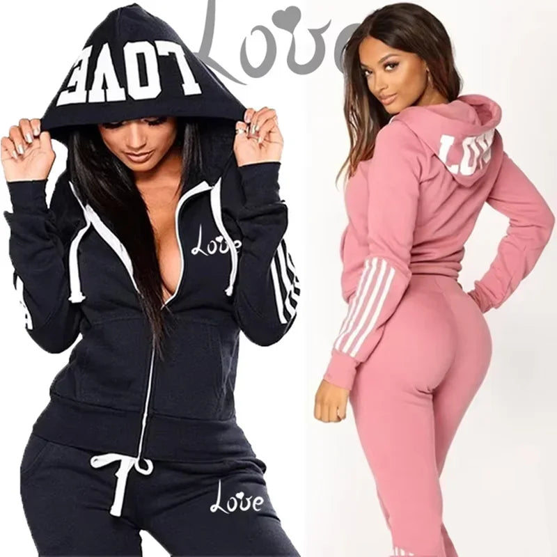 2025 Autumn Winter Fashion Women LOVE Letter Print Tracksuits Sets Sports Wear Jogging Suits Hoodies+Sweatpants Sweat Suits