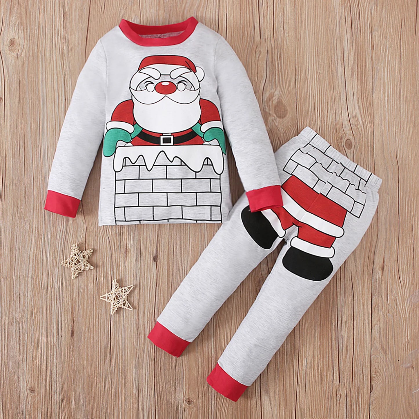 Maxy Kids Christmas Pajamas Set Baby Boy Clothes Girl Sleepwear Nightwear Children Santa Claus Print Pajamas Cotton Clothing Set 2-7Y