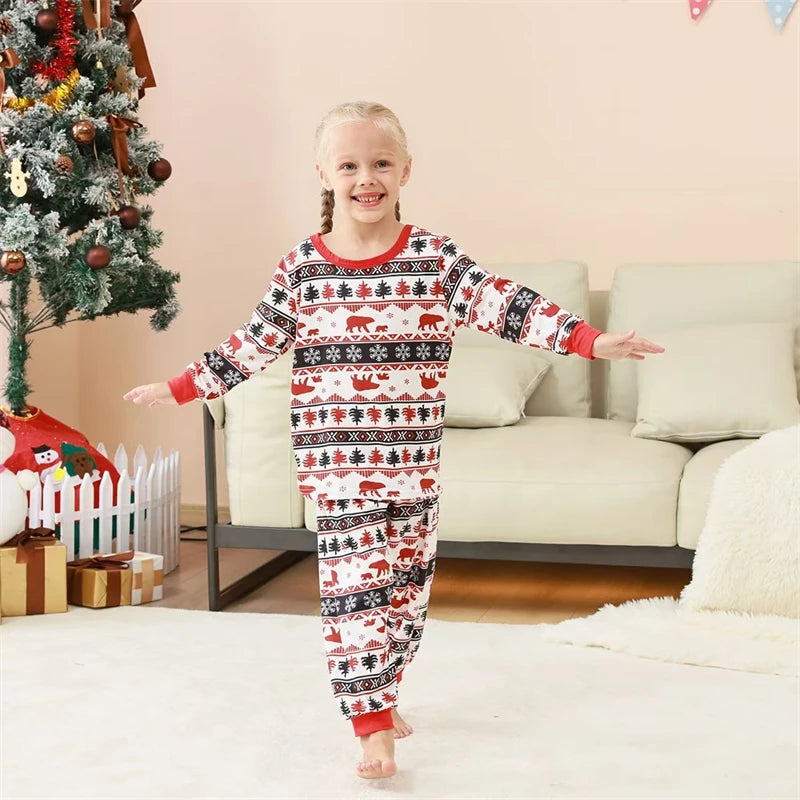 Maxy 2024 Polar Bear Christmas Family Matching Outfits Striped Father Mother Kids Pajamas Sets Daddy Mommy and Me Xmas Pj's Clothes