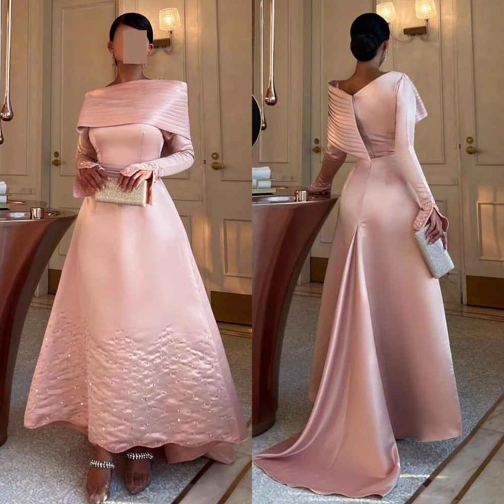 Maxy Customized Exquisite Fashion Pleat Draped Beading Sequined A-line Off-the-shoulder Midi Dresses Bespoke Occasion Dresses Formal