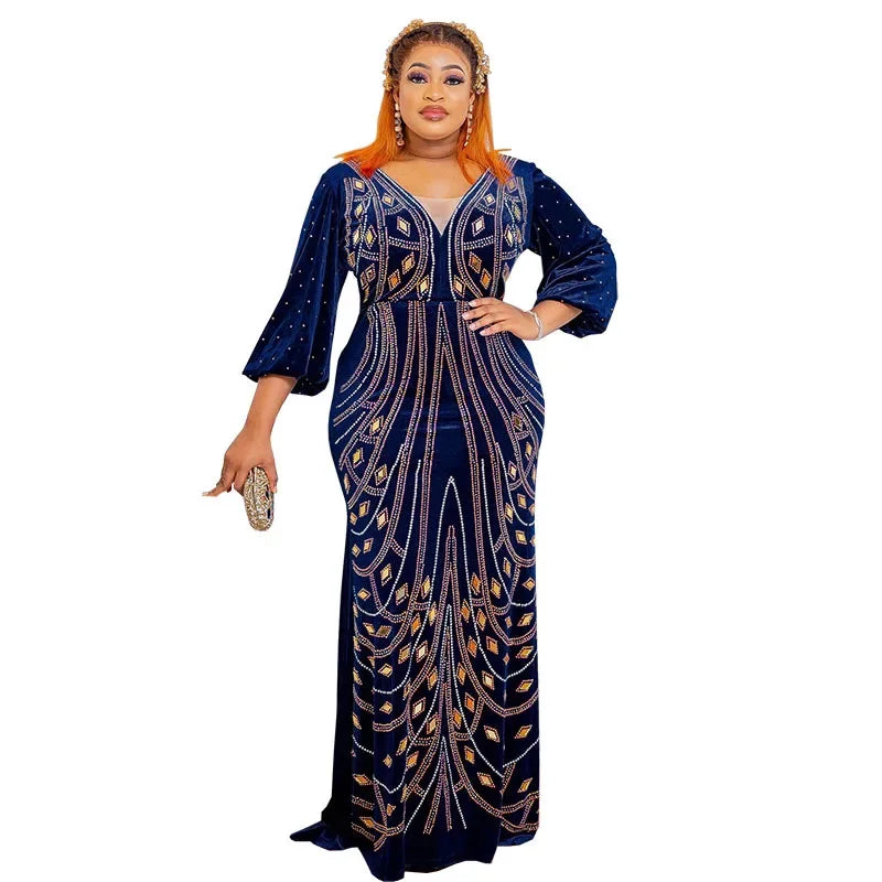 Maxy African Party Long Dresses for Women Velvet Evening Gowns Turkey Outfits Robe Africa Clothing