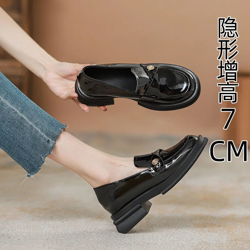 Amay Loffer Shoes Women's Brand Autumn/Winter New Genuine Leather Small Gold Coin Single Shoes Thick Sole Small Leather Shoes