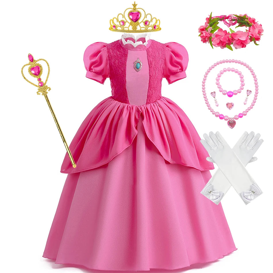 Girls Peach Princess Dress Halloween Fantasy Costume Children Ceremonial Luxury Carnival Outfits Kids Elegant Gowns Pagent Sets