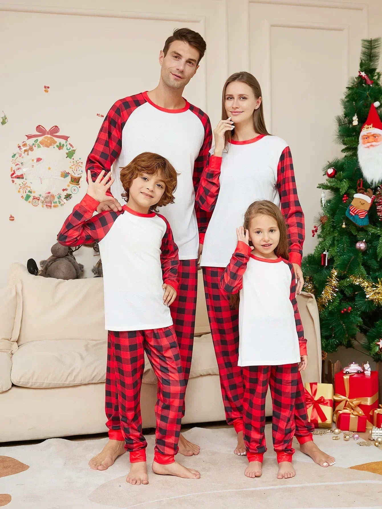 Maxy Year's Clothes Adults Kids Christmas Matching Pajamas Set Baby&Dog Romper DIY Blank Plaid Sleepwear Xmas Family Look