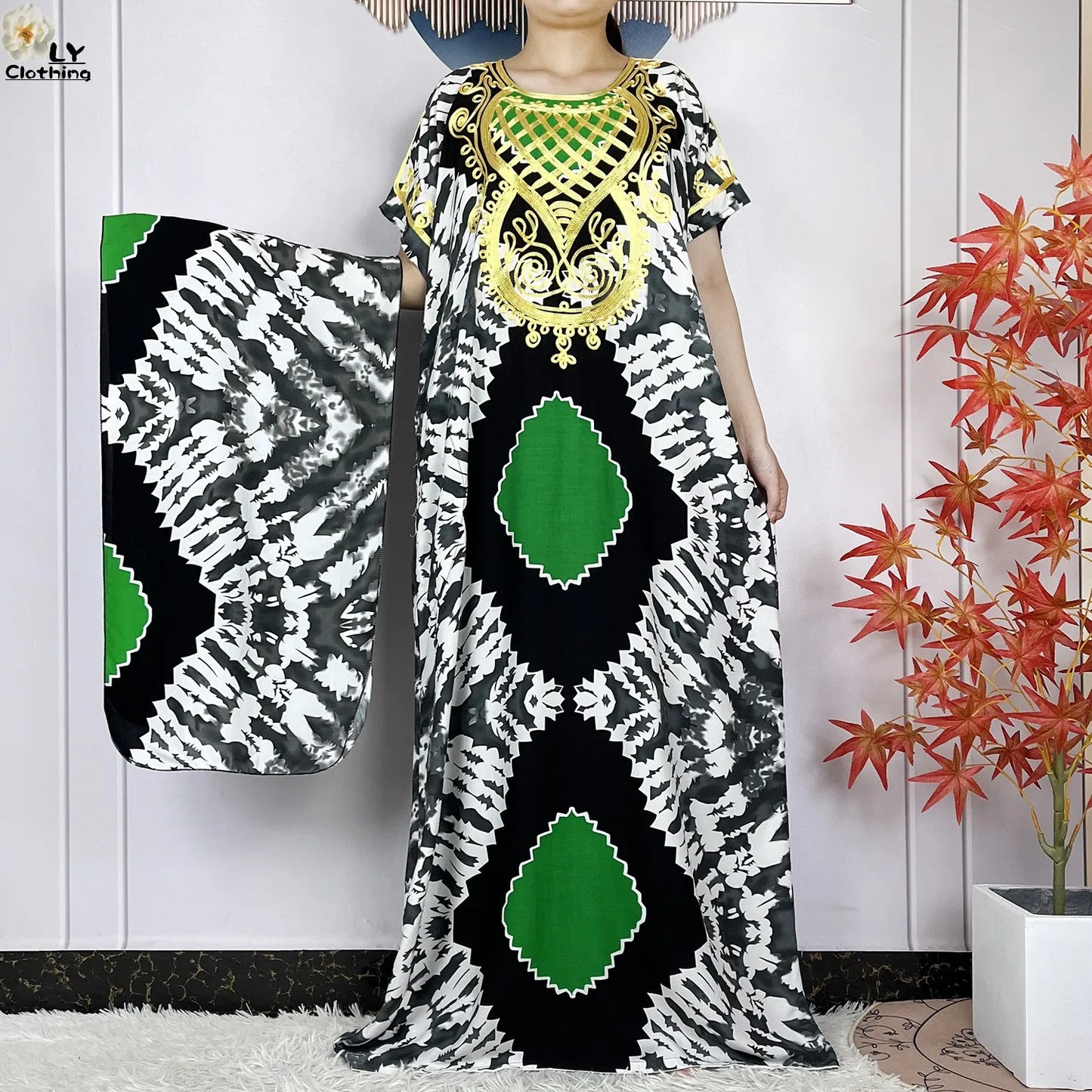 Maxy Summer Short Sleeve Casual Loose Dress New Muslim Women's 100% Cotton African Dashiki Print Maxy Elegant Ladies Dresses