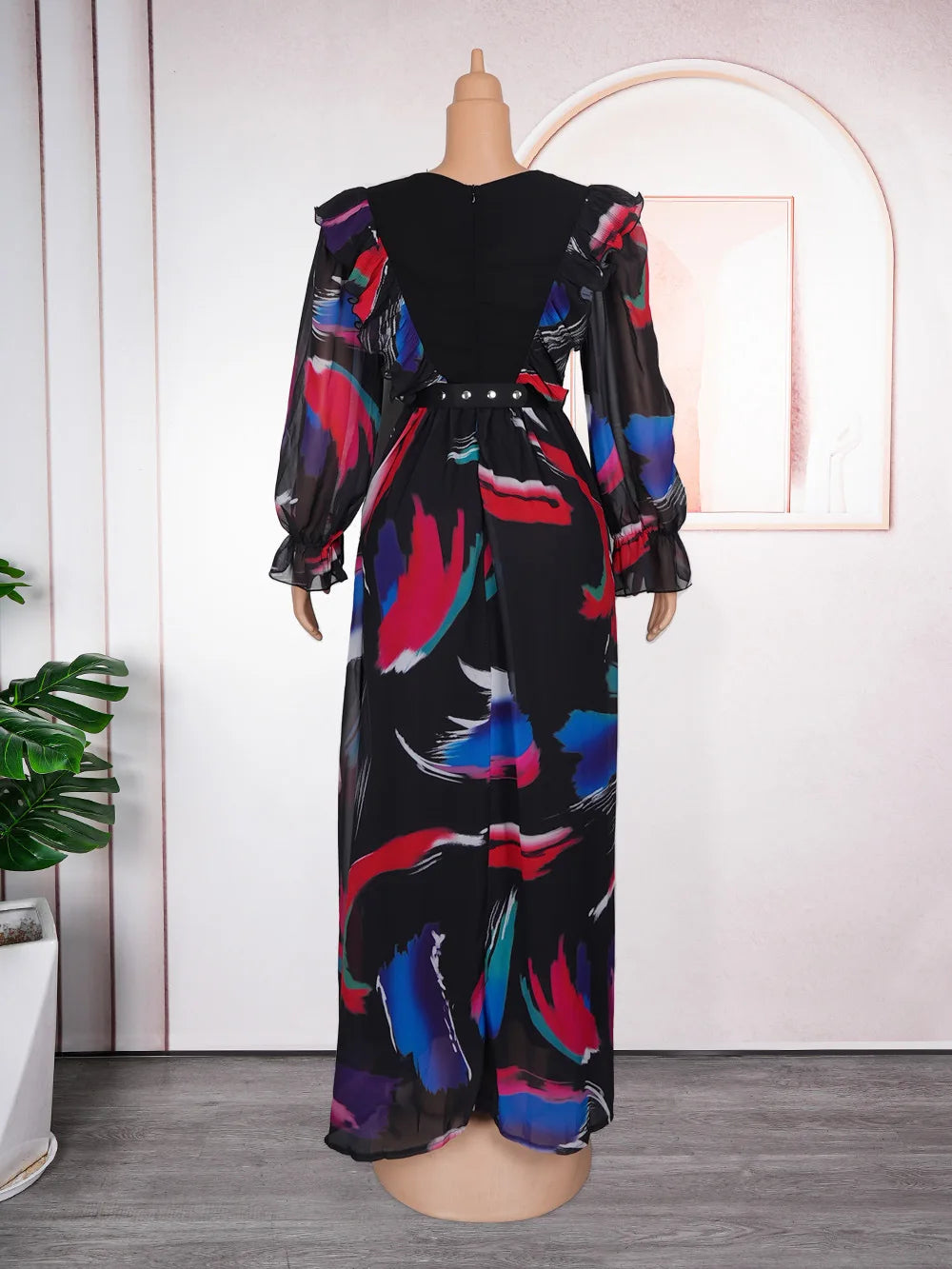 Maxy Plus Size Dresses for Women Luxury Diamonds Print Chiffon Long Dress Ankara Dashiki Africa Clothing Kaftan Turkey Gowns