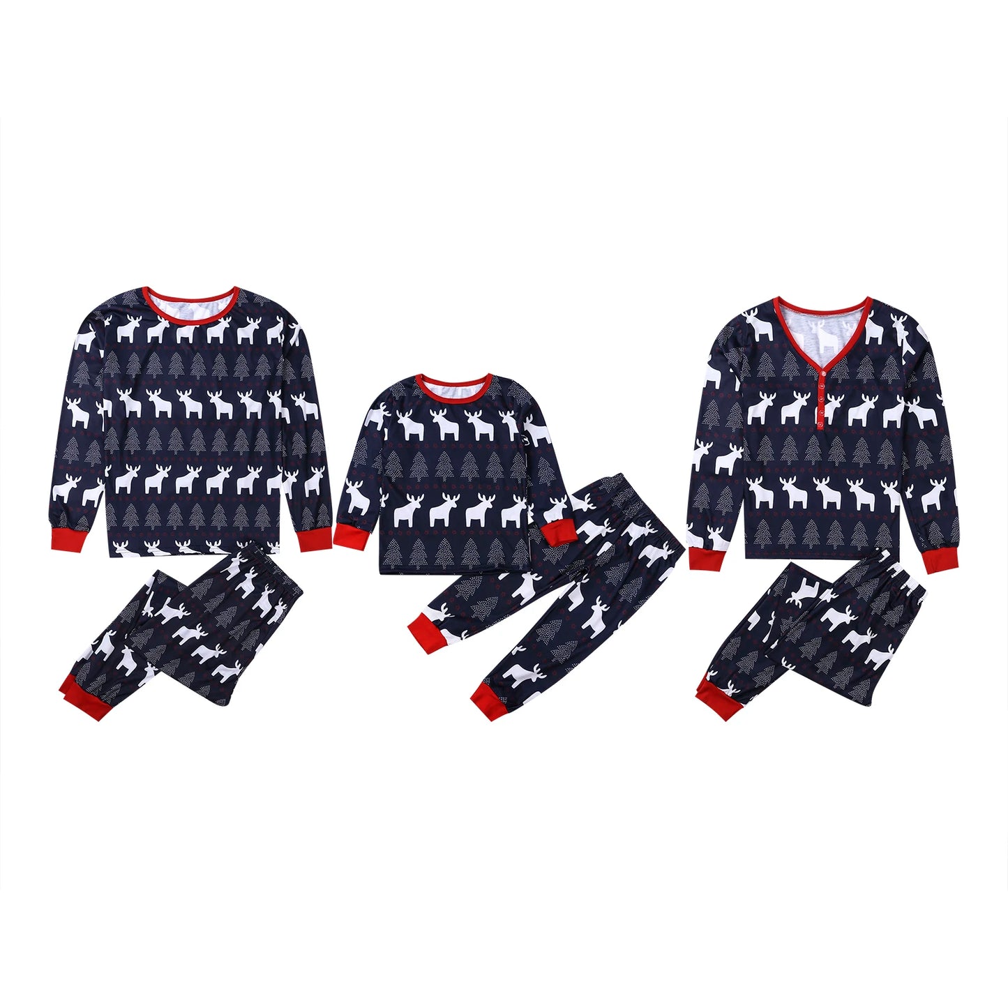 Family Christmas Pajamas Set Parents Kids Children Deer Print Home Sleepwear Nightwear Autumn Winter Matching Outfits