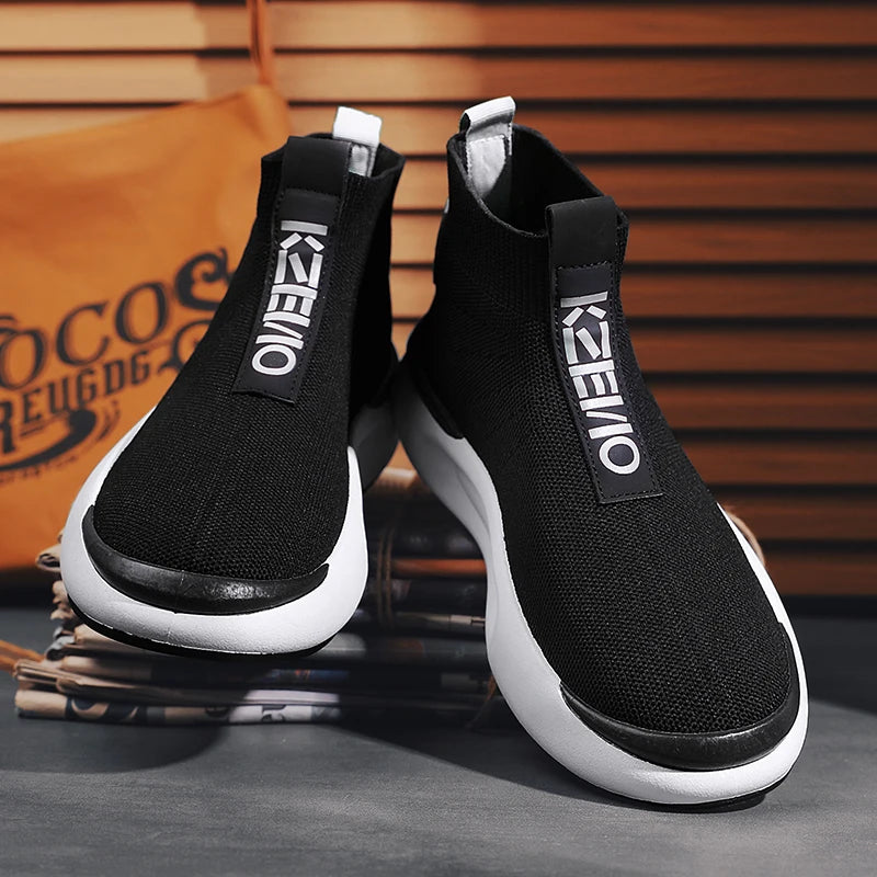 Maxy High Top Super Light Breathable Knit Vamp Men Sneakers Male Sock Footwear Fitness Sport Tennis Shoes