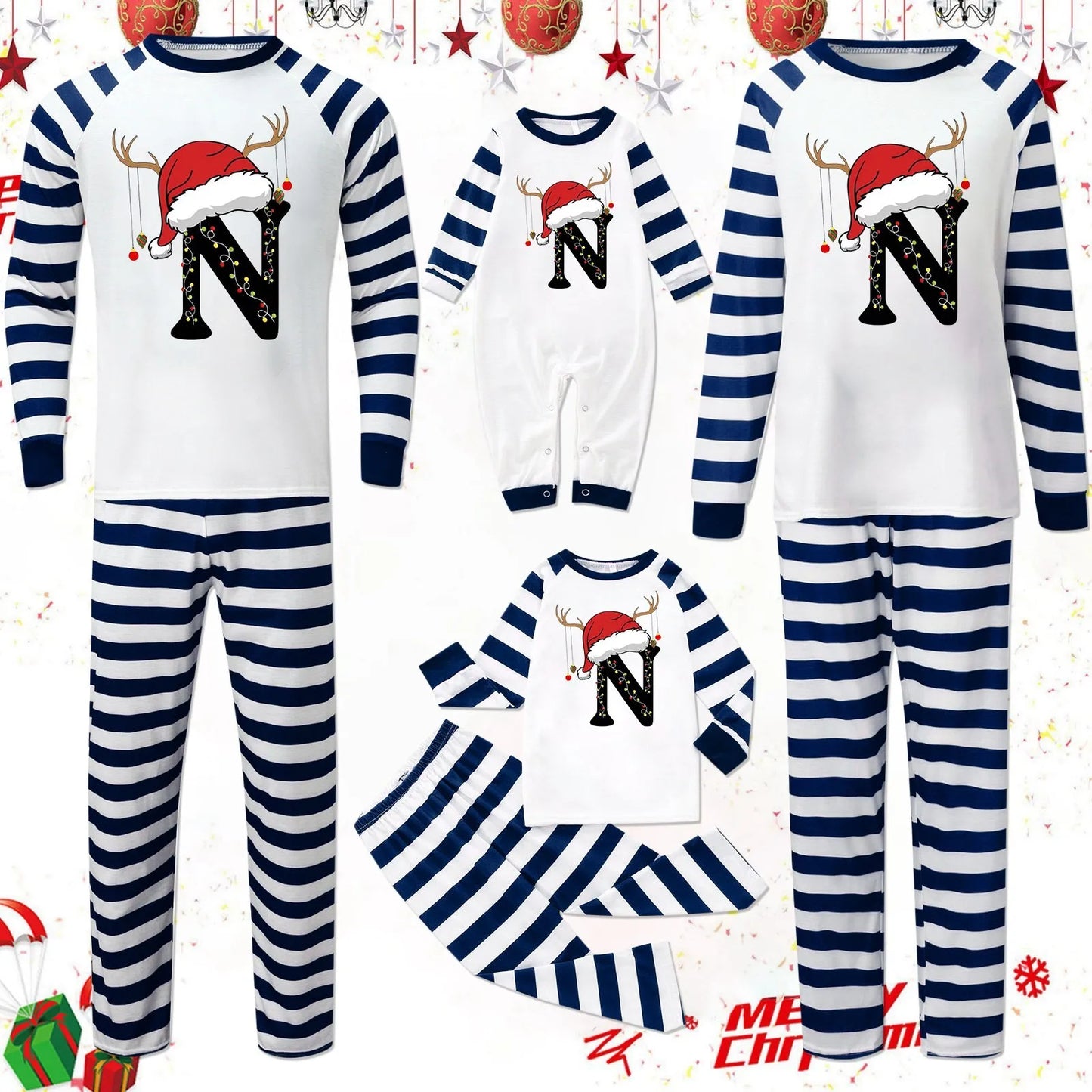 Family Matching Outfits Christmas Homewear Cute Vacation Christmas Print 2Piece Pajamas Sets Romper Holiday Sleepwear Nightwear