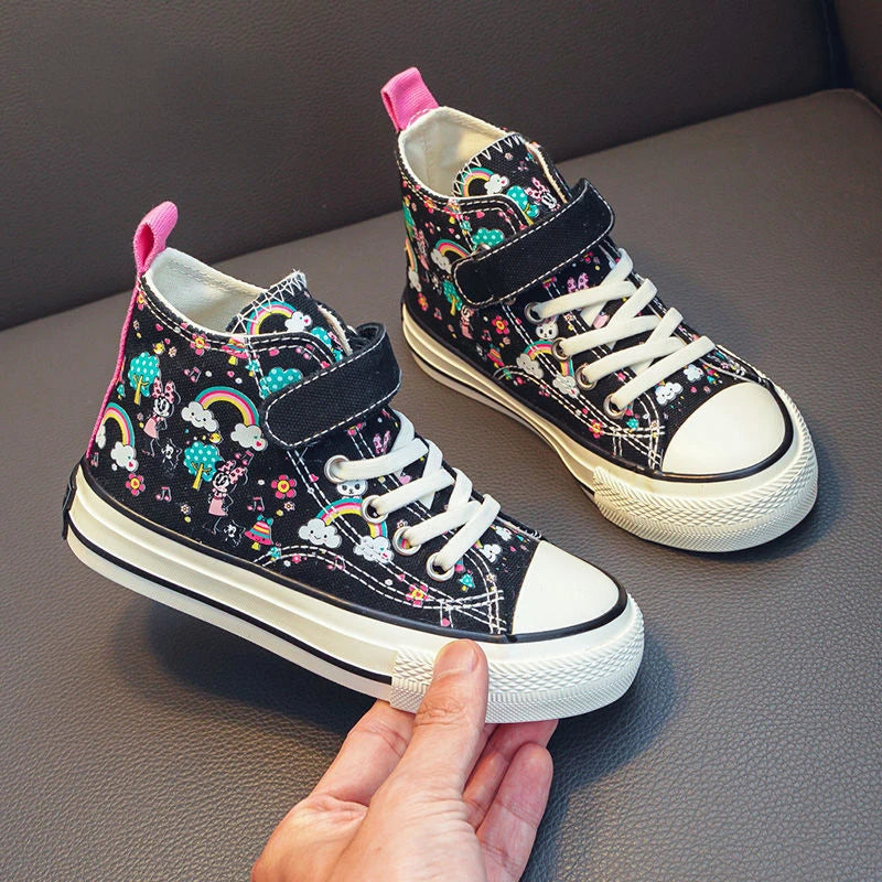 Maxy Minnie Mouse High-Top Canvas Shoes Children's Casual Basketball Running Sneakers Middle and Big Children's Sneakers