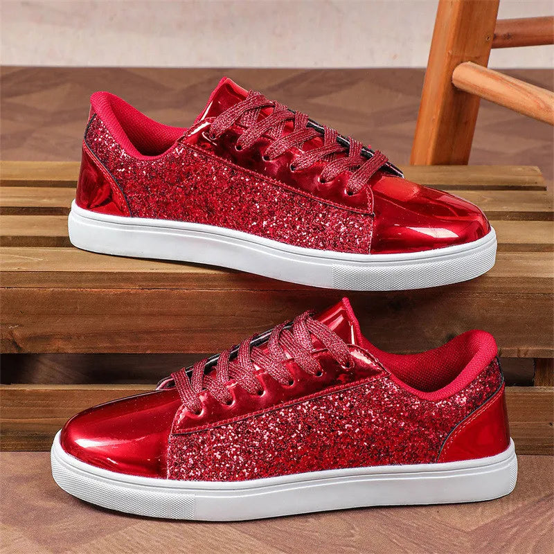 Amay Hot Fashion Red Women's Sneaker Comfortable Flat Low Cut Casual Sneaker Shoes Women Autumn Mirrors Plus Size 46 Skateboard Shoes