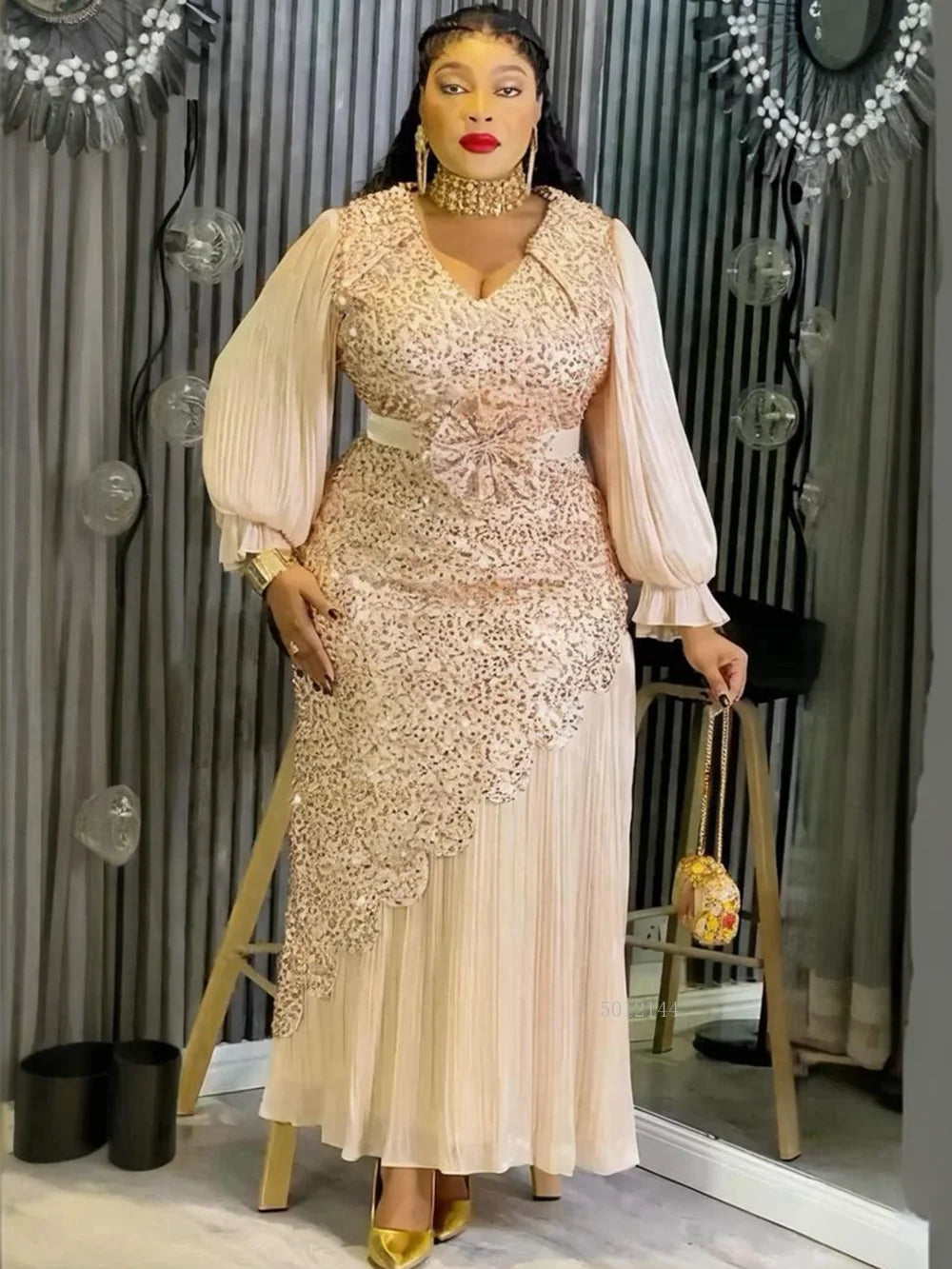 Maxy Elegant Dresses for Women Plus Size Sequin Evening Party Long Dress Dashiki Ankara Turkey Outfits Robe African Clothes