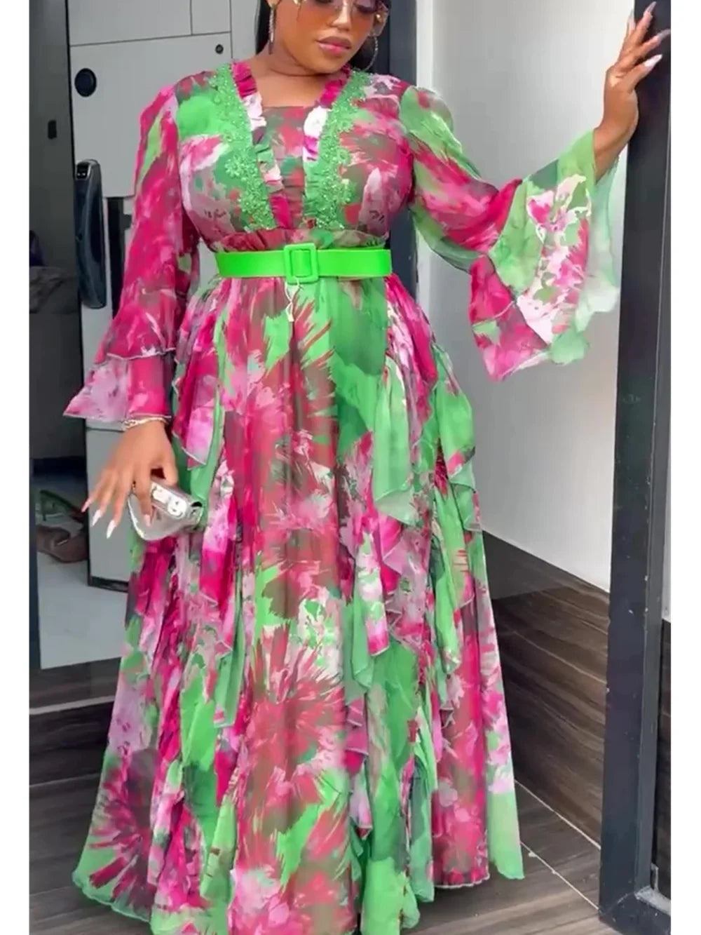 Maxy Outfits Plus Size Party Dresses for Women New Summer Fashion Print Wedding Evening Gown Elegant Muslim Maxy Dress