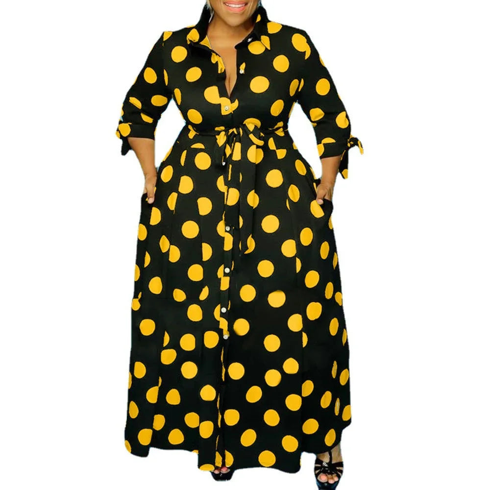 Wmstar Plus Size Women's Clothing Dresses Dot Printed with Pockets Slashes Fashion Maxi Dress Hot Sale Wholesale Dropshipping