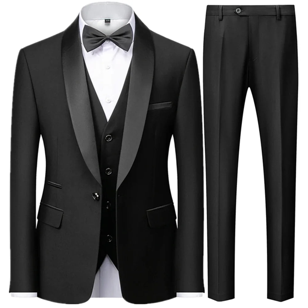 Visco Men's British Style Slim Suit 3 Piece Set Jacket Vest Pants / Male Business Gentleman High End Custom Dress Blazers Coat  S-6XL