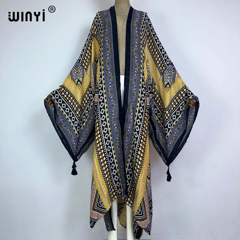 Maxy kimono Africa boho fashion print beach swimwear Elegant Cardigan sexy Holiday maxi beach wear swimsuit evening dress