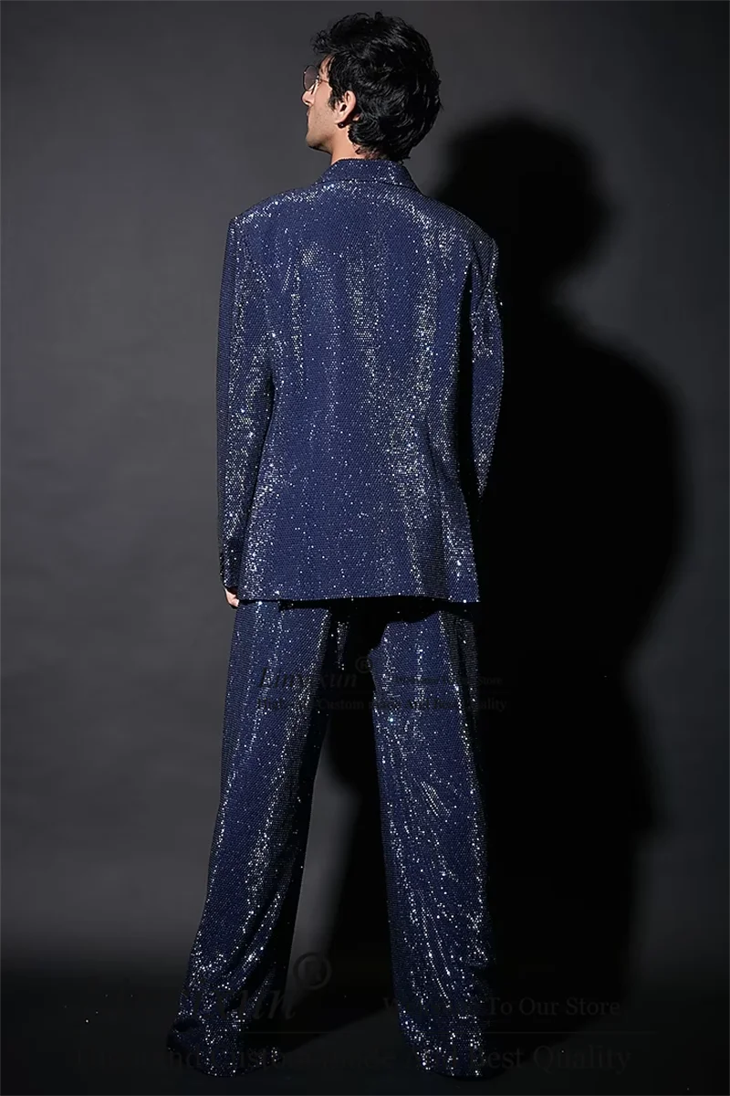 Visco Shiny Sequins Wedding Suits for Men Customized Fashion Male Prom Blazers Sets Groom Tuxedos Slim Fit costume homme