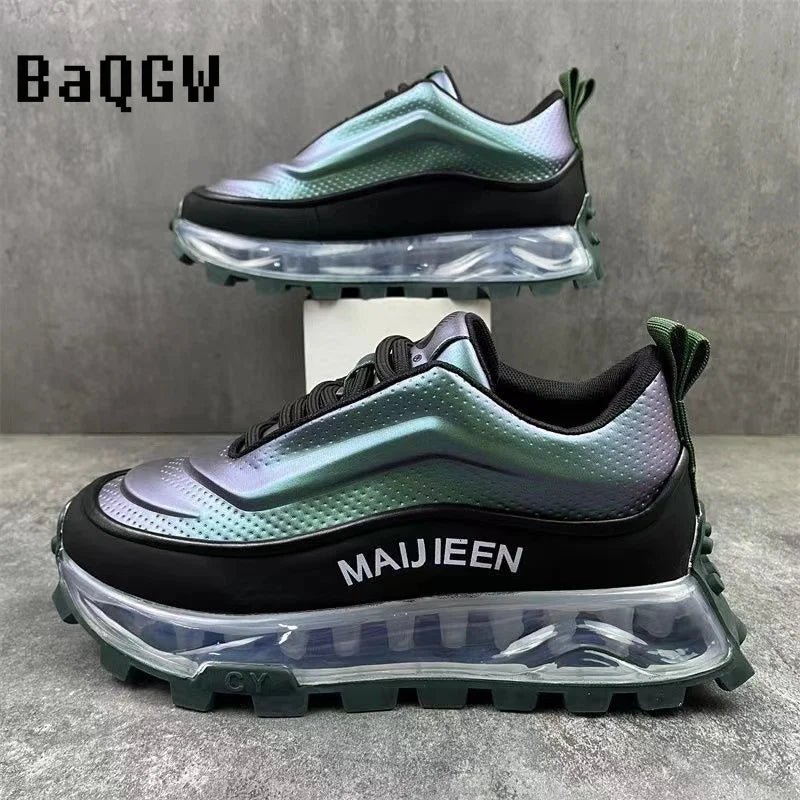 Visco Laser Design High Quality Men Thick Sole Lace Up Casual Sports Running Shoes Color Block Luxury Breathable Chunky Sneakers