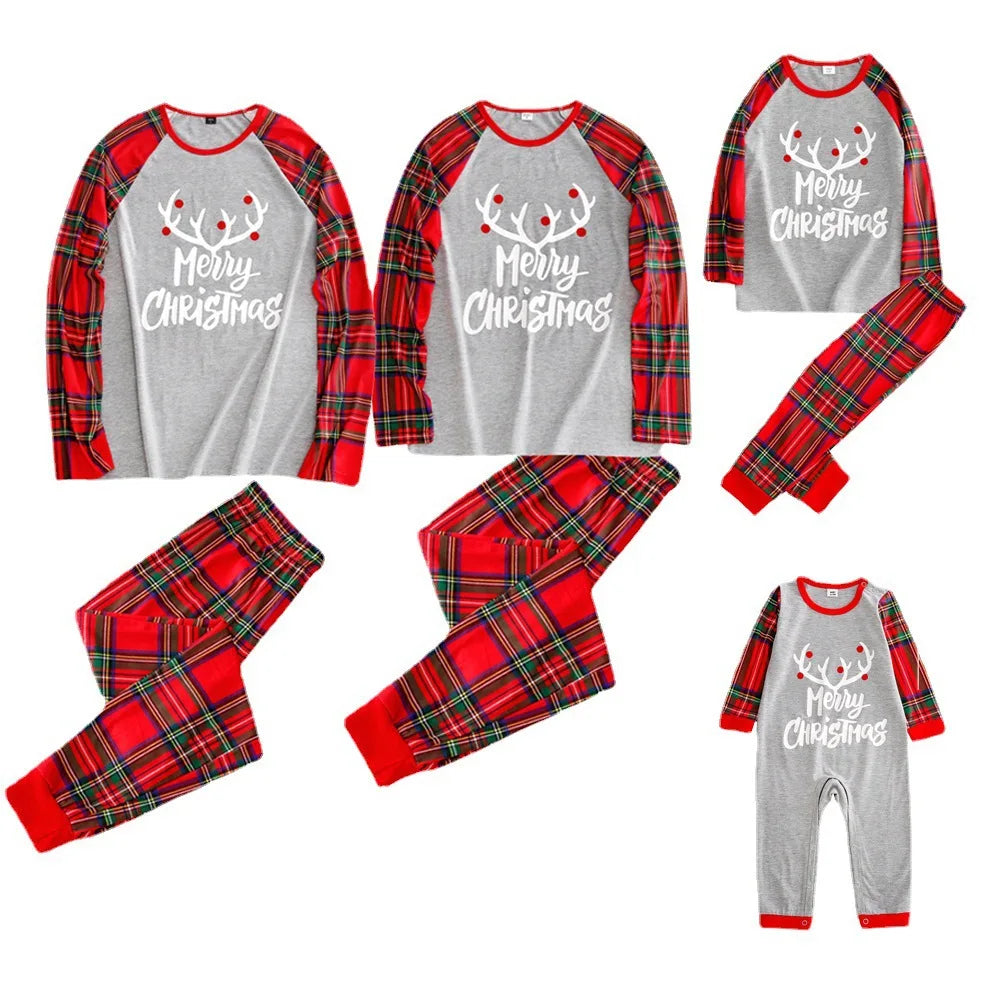 Family Matching Sleepwear, Cotton Deer Printed Pajamas for Adults and Kids,Homewear Sets for Halloween & Christmas