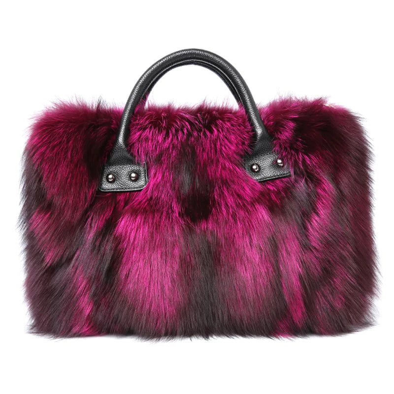 Maxy Real Fox Fur Large Size Bag Plush Ladies Crossbody Bags Designer Luxury Handbags Fluffy Tote Bag Women's Furry High End Big Bag