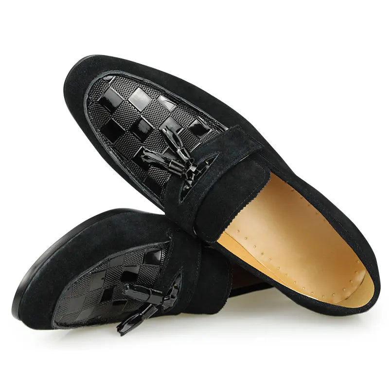 Visco Luxury Fringe Business Casual Shoe Four Seasons New Men's One-step Loafers Fashion Black Leather Cow Suede Man Loafers Shoes