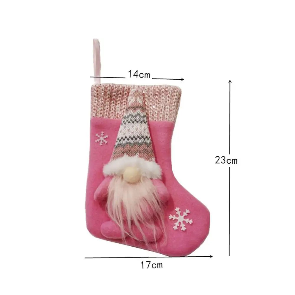 Christmas Stocking Faceless Gnome Doll Pink Socks Santa Claus Fabric Gift Bag Xmas Tree Ornament Hanging Party Festival Supplies