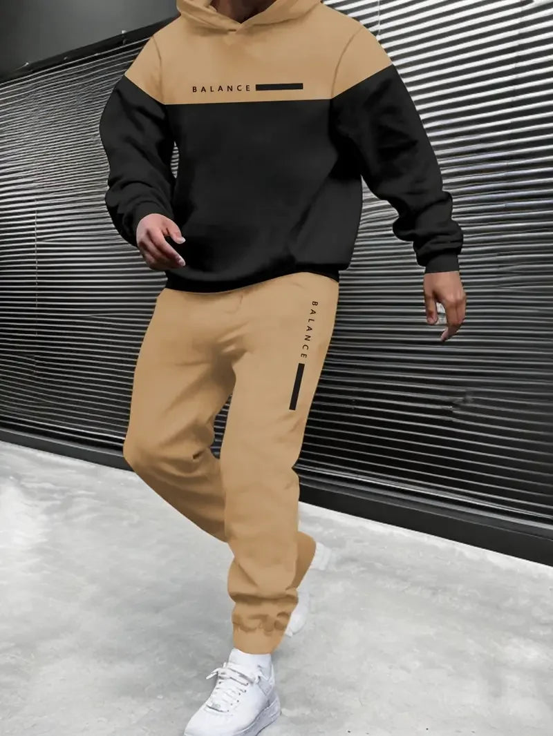 Maxy Men's Simple Design Hoodies Pants Two Piece Sets Autumn Winter Outdoor Street Hip Hop Long Sleeve Clothes Loose Casual Tracksuit