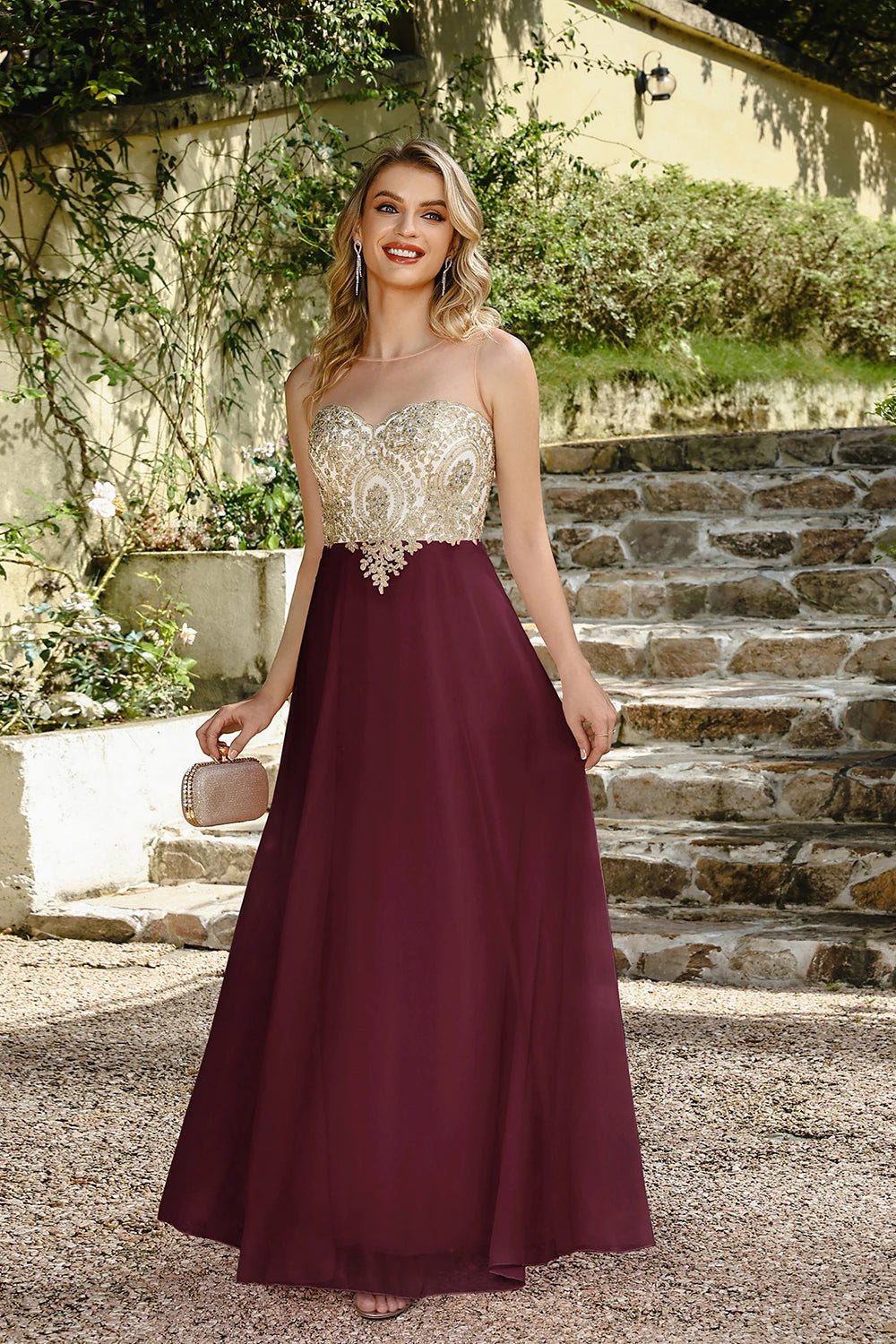 Maxy BABYONLINE Wedding Party Dress Long Lace Chiffon Evening Dresses Illusion A-line Sweetheart Beaded Elegant Formal Prom Gowns
