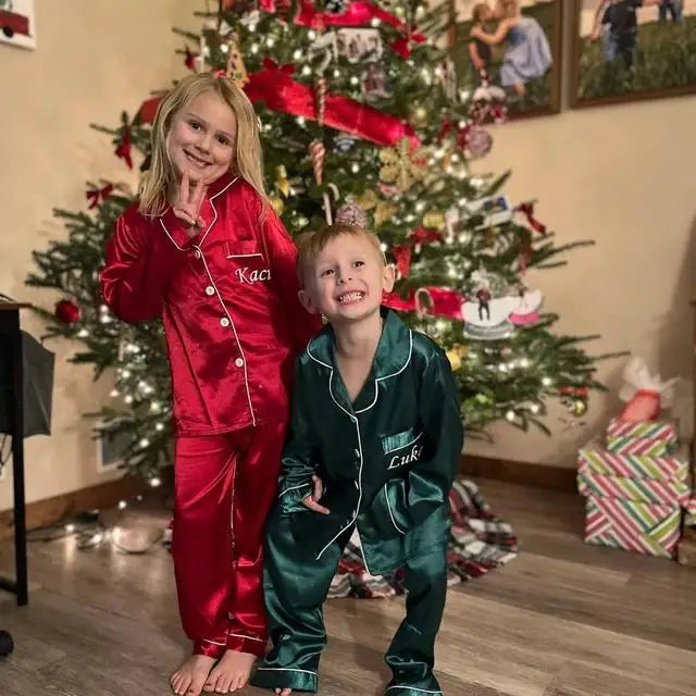 Personalized Satin Kids Pajamas Customized Pajamas for Kids Party Christmas Matching Family Pajamas Flower Girl Pajamas Kids Pjs