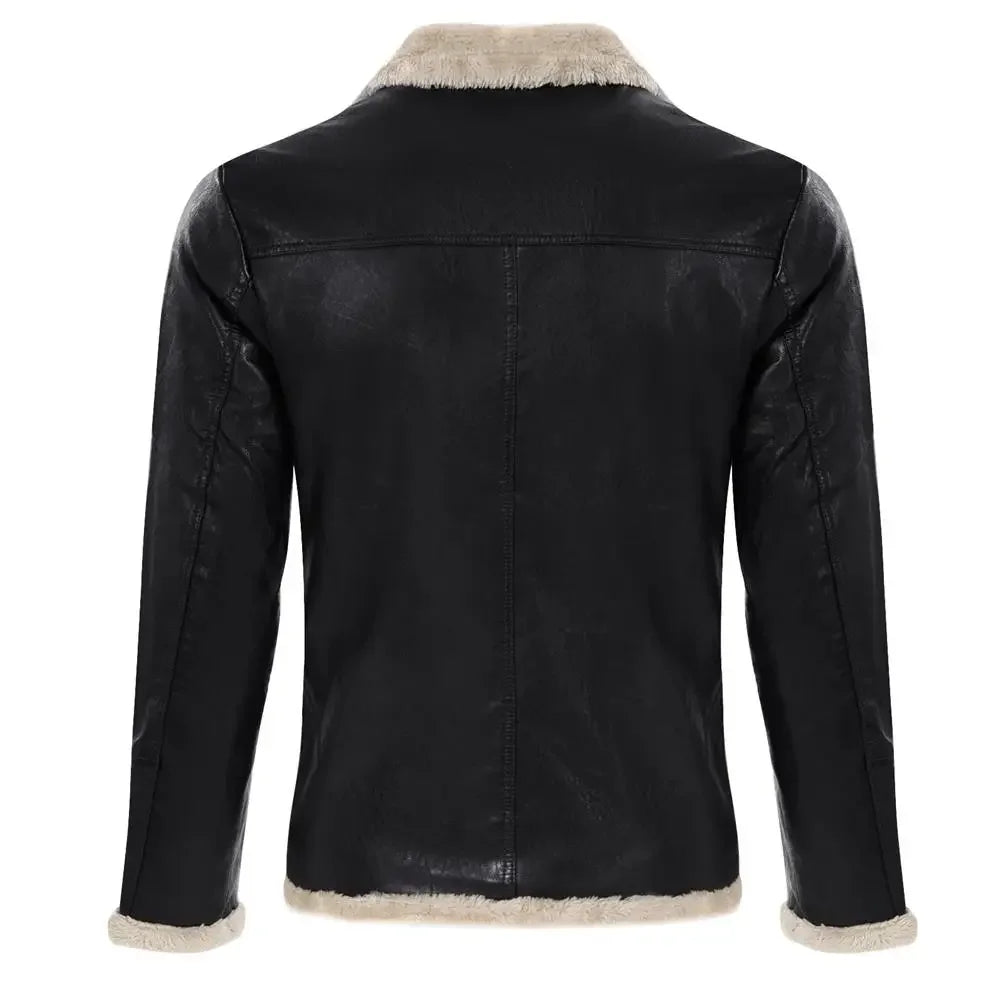 Winter Fleece Men’s Leather Jacket Warm Motorycle Leather Outerwear Mens Casual Turn Down Collar Coats PU Moto Biker Jackets Man