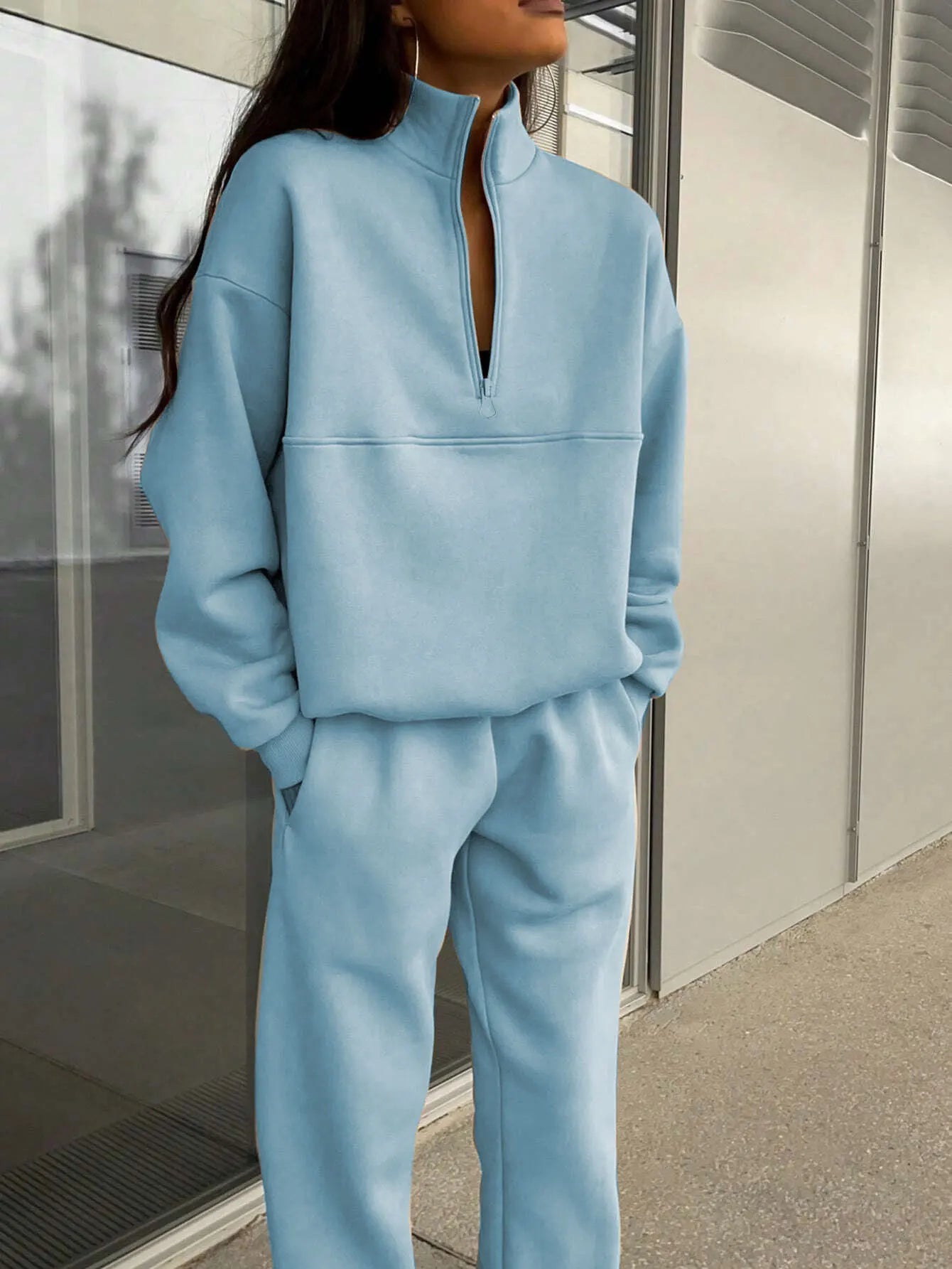 Maxy Women's Tracksuit Suit Autumn Fashion Half Zipper Stand Collar Hoodie Sweatshirts Two Pieces Casual Sportswear Long Pant Sets