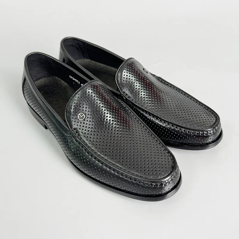 Amay Italian Style Black Men Loafers Shoes High Quality Slip On Genuine Leather Moccasins Dress Shoes for Men Business Formal Shoes