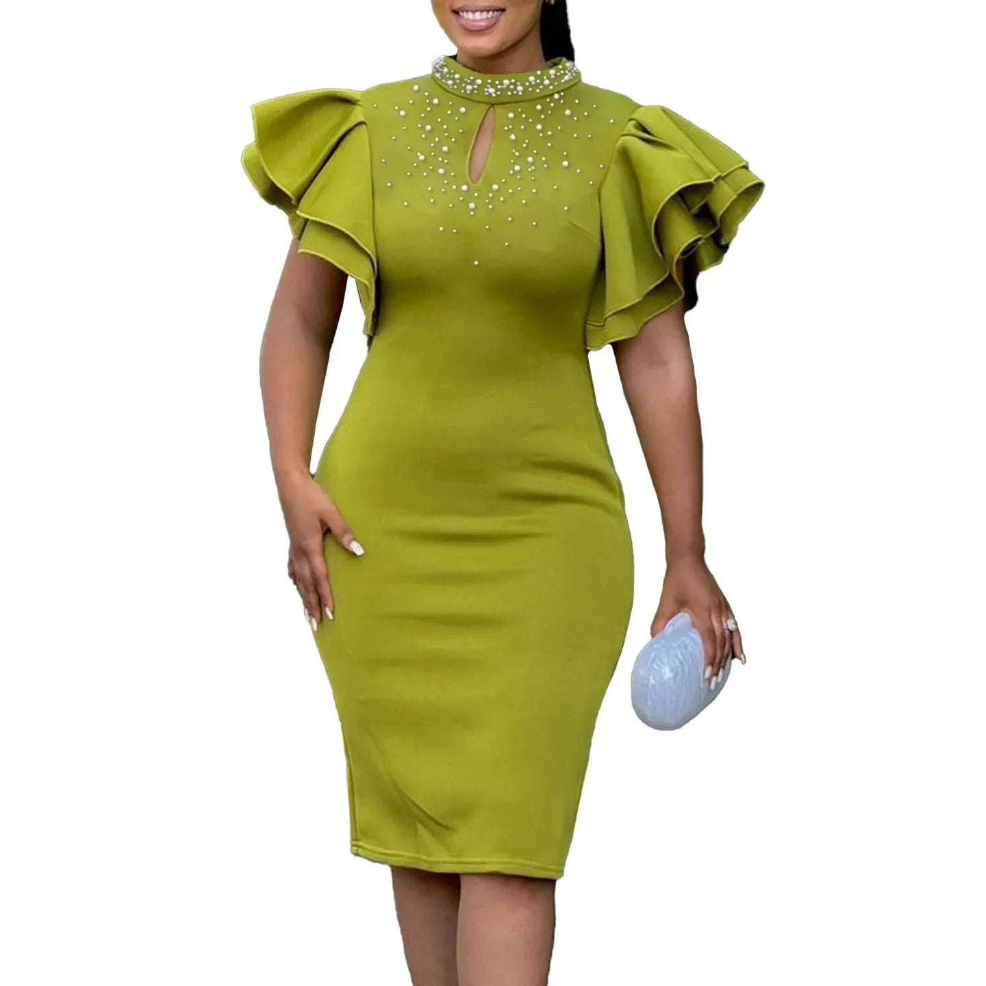 Amay Dresses For Women Summer Spring Africa Clothing Short Sleeve Sexy O-Neck Perspective Slim Office Lady Party Dress