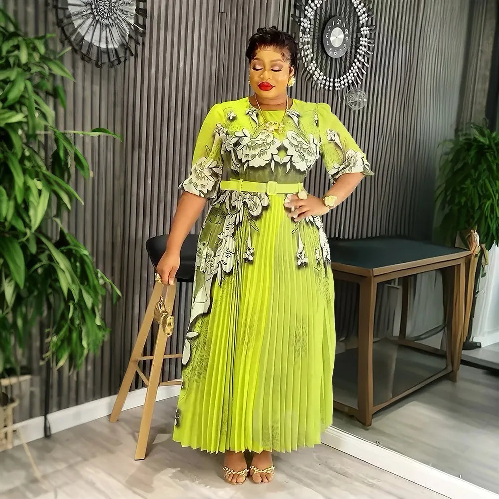 Amay Dresses for Women Elegant Autumn Fashion Print Robe Plus Size Turkey Muslim Wedding Evening Party Long Dress