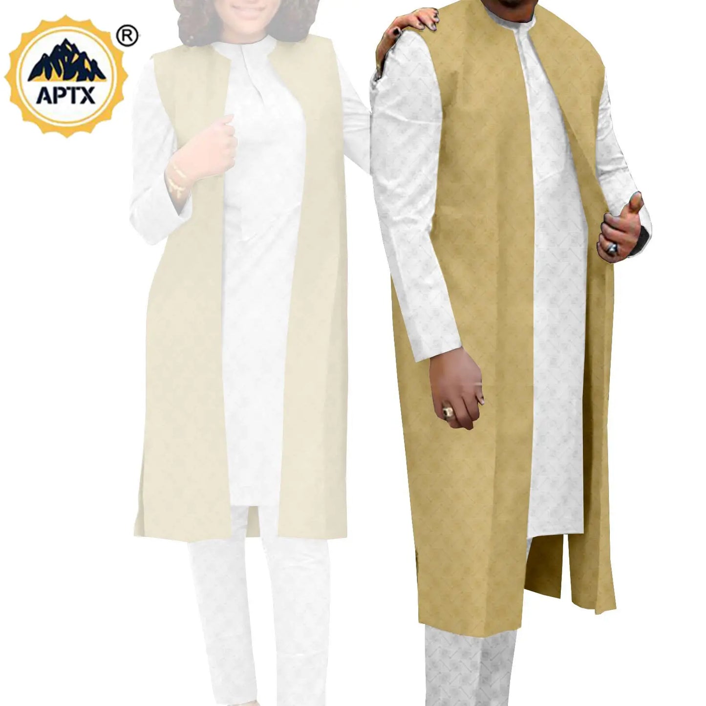 Amay Couples Clothes Bazin Riche Women Outfits 3 Pieces Sets Match Men Jacquard Shirt and Pants and Vest Jackets Sets Y22C029