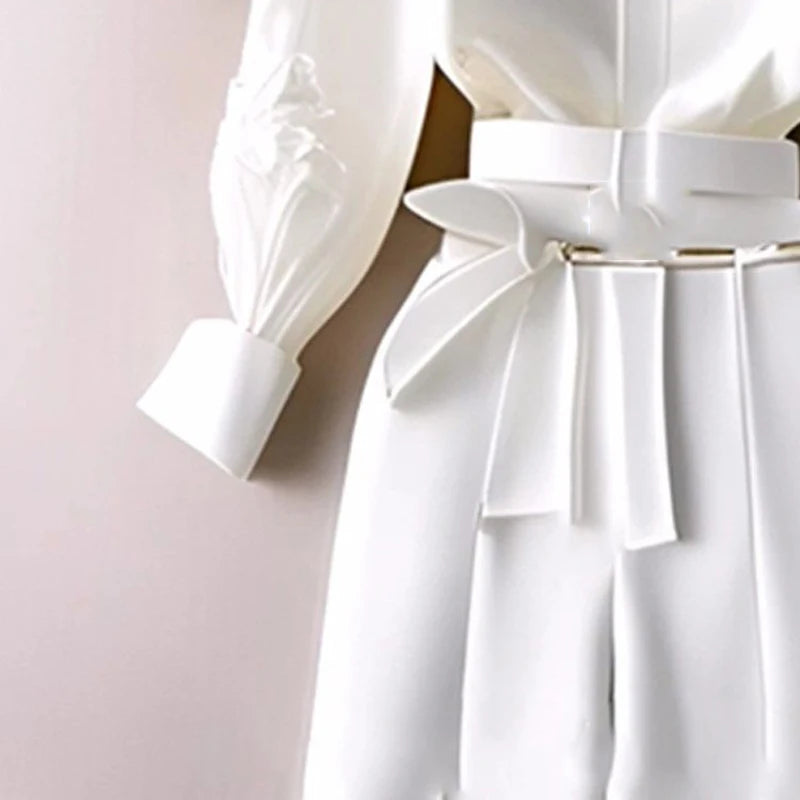 Maxy White Trousers 2 Pieces Loose Pants Suit Women's Two Peice Sets Vintage Long Sleeve Shirt Autumn Blouse Sleeve Korean Top