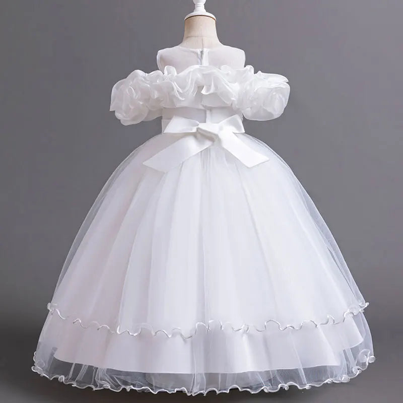 Maxy Princess Fashion Flower Girl Dresses for Weddings Short Sleeve Lace Bridesmaid Dresses Summer Children Girls Party Dresses 3-14 Years