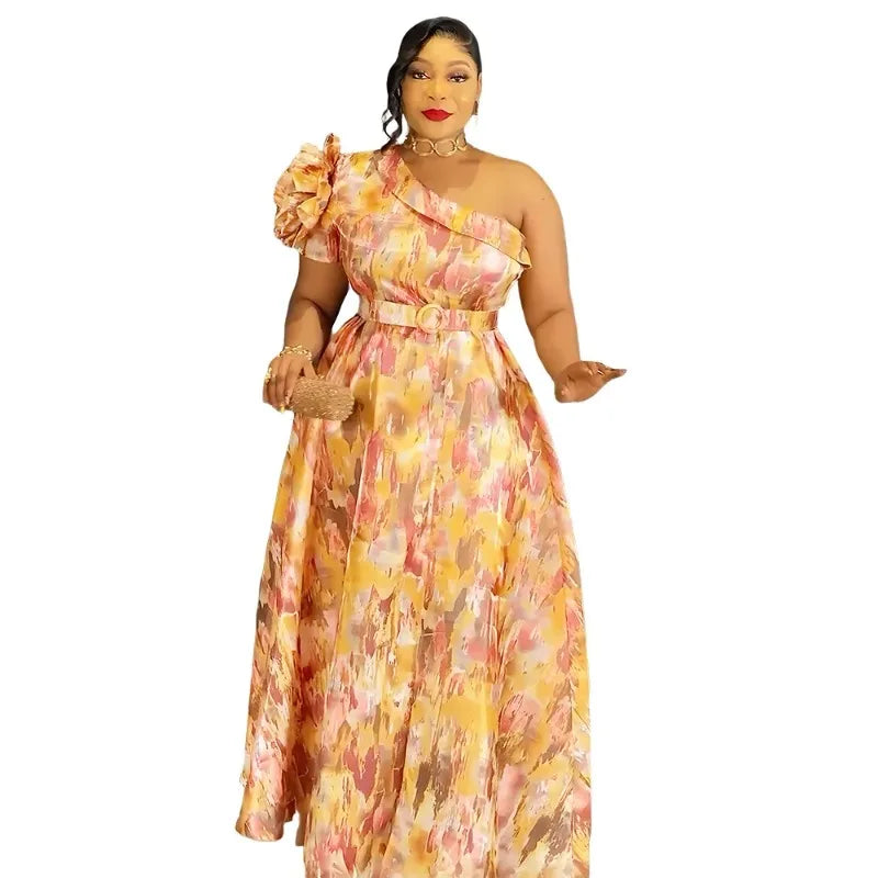 Maxy Elegant Dresses for Women Clothing Plus Size Christmas Wedding Party Long Dress Dashiki Ankara Print Outfits